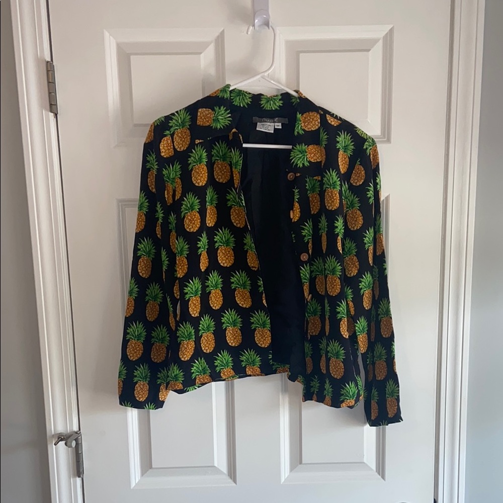 Green and Black Pineapple Print Suit Jacket